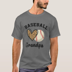 Baseball Grandpa Leopard Heart Sports Players Fath T-Shirt