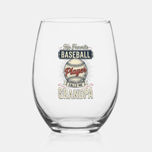 Baseball Grandpa Vintage Engraving Shirt Design_1 Stemless Wine Glass