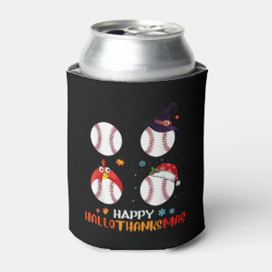 Baseball Halloween And Merry Christmas Happy Can Cooler