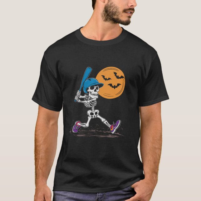 Baseball Halloween Spooky Catcher Pitcher Trick Or T-Shirt (Front)