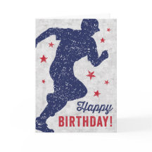 Baseball Happy Birthday card with running boy