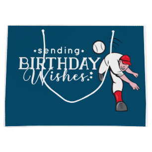 Baseball Happy Birthday  player throw ball  Large  Large Gift Bag