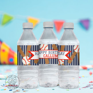 Baseball Happy Birthday Water Bottle Label