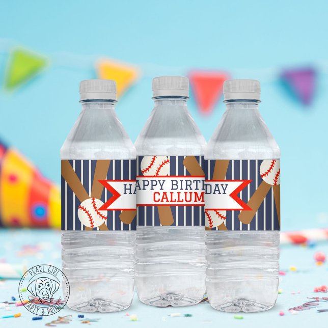 Baseball Happy Birthday Water Bottle Label (Creator Uploaded)