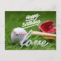 Baseball Happy Birthday with ball on green grass