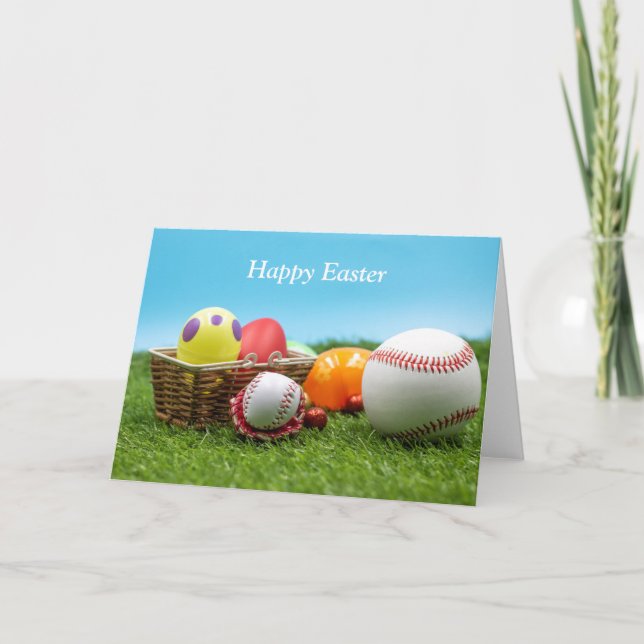 Baseball Happy Easter with Egg in Basket on green  Card (Front)