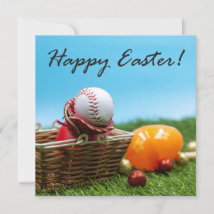 Baseball Happy Easter with Eggs in Basket Holiday  Card