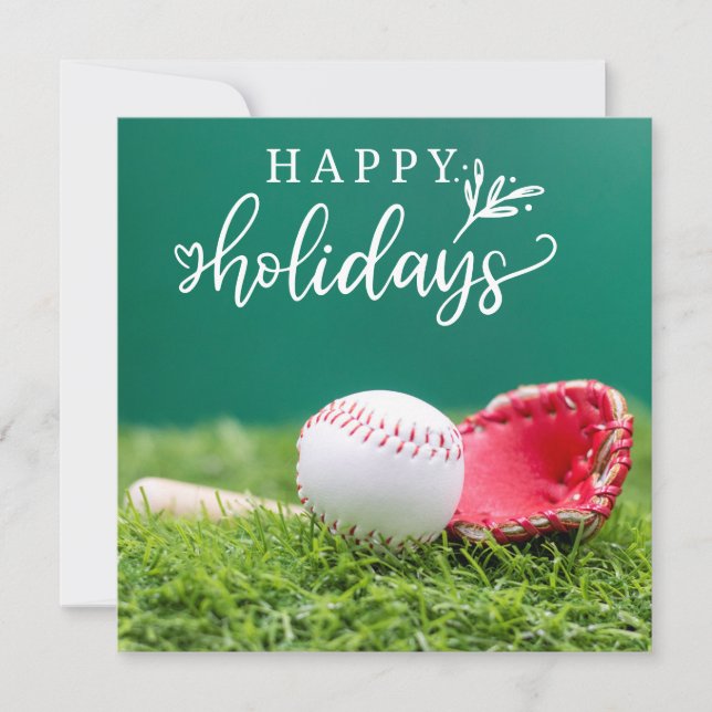 Baseball Happy Holidays with ball  bat and glove Card (Front)