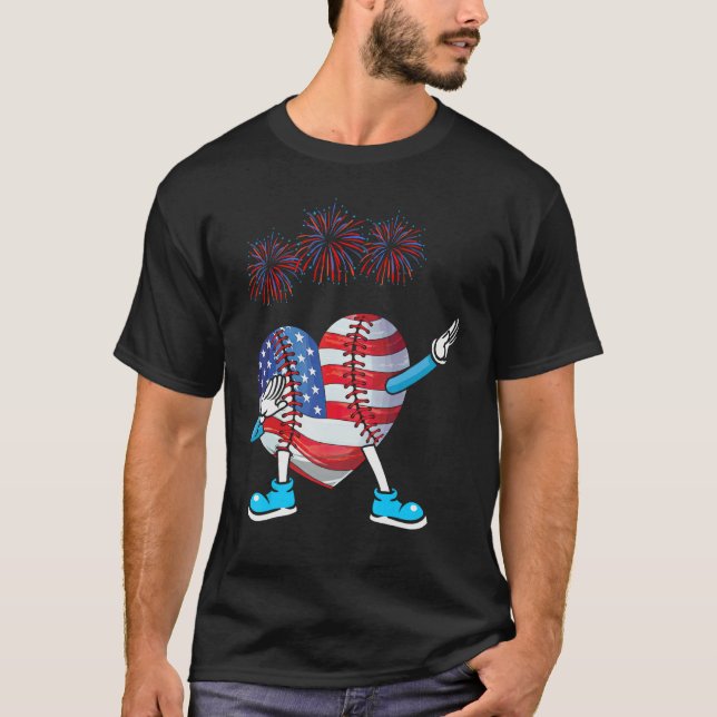 Baseball Heart American Flag Heart 4th of July Sof T-Shirt (Front)