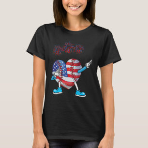 Baseball Heart American Flag Heart 4th of July Sof T-Shirt