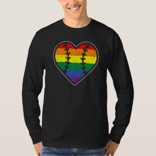 Baseball Heart Sport LGBTQ Rainbow Flag Gay Pride  T-Shirt
