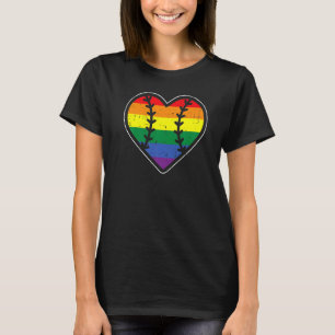 Baseball Heart Sport LGBTQ Rainbow Flag Gay Pride  T-Shirt