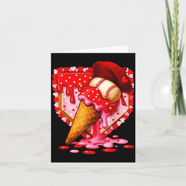 Baseball Heart Valentine Baseball Ice Cream Drip B Card (Front)