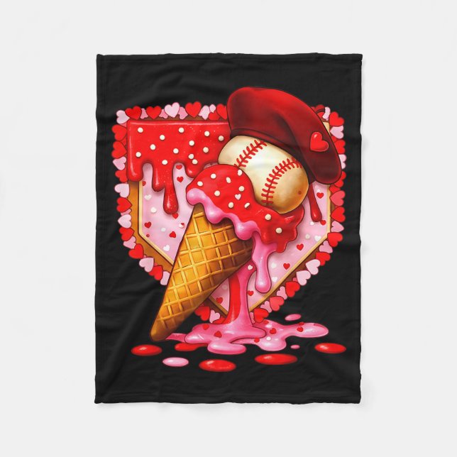 Baseball Heart Valentine Baseball Ice Cream Drip B Fleece Blanket (Front)