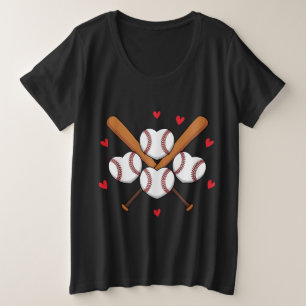 Baseball Hearts and Bats Illustration Plus Size T-Shirt