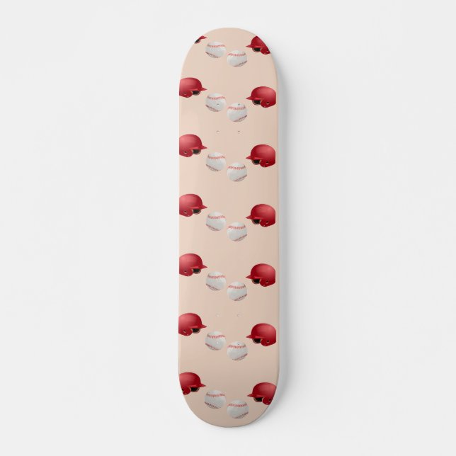 Baseball helmet and balls on skateboard (Front)
