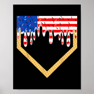 Baseball Home Plate Drip Boys Ice Cream Us Flag 4t Poster
