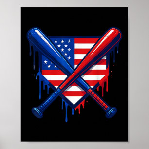 Baseball Home Plate Drip Boys Ice Cream Us Flag 4t Poster