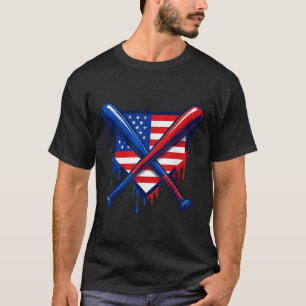 Baseball Home Plate Drip Boys Ice Cream Us Flag 4t T-Shirt