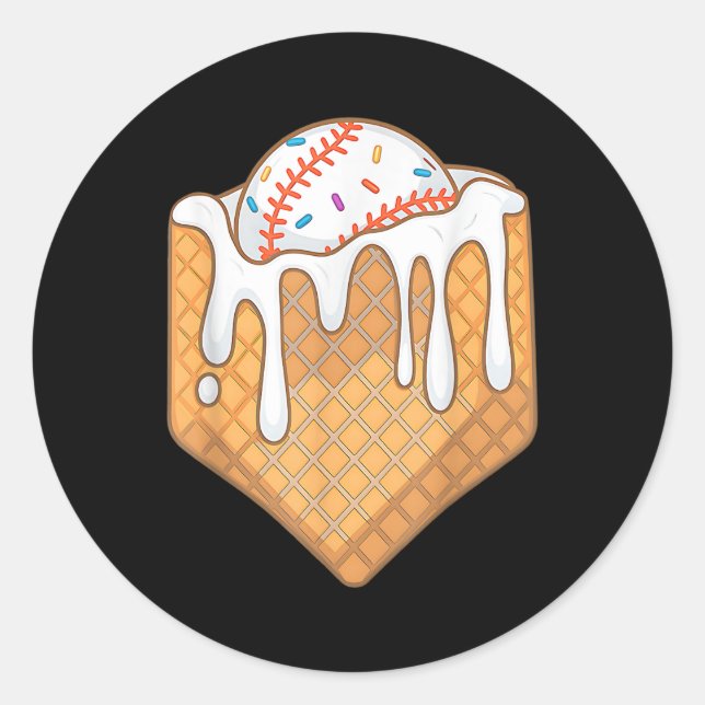 Baseball Home Plate Ice Cream Drip Fun Sports Love Classic Round Sticker (Front)