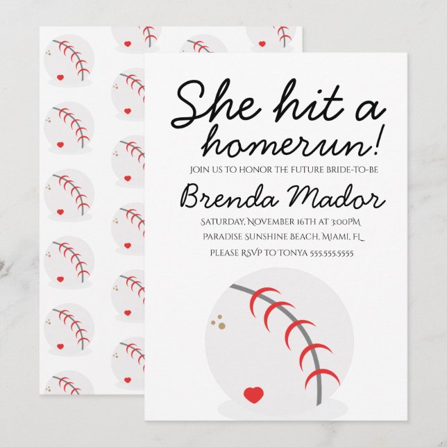 Baseball Homerun Sports Lover Bridal Shower Invitation (Front/Back)