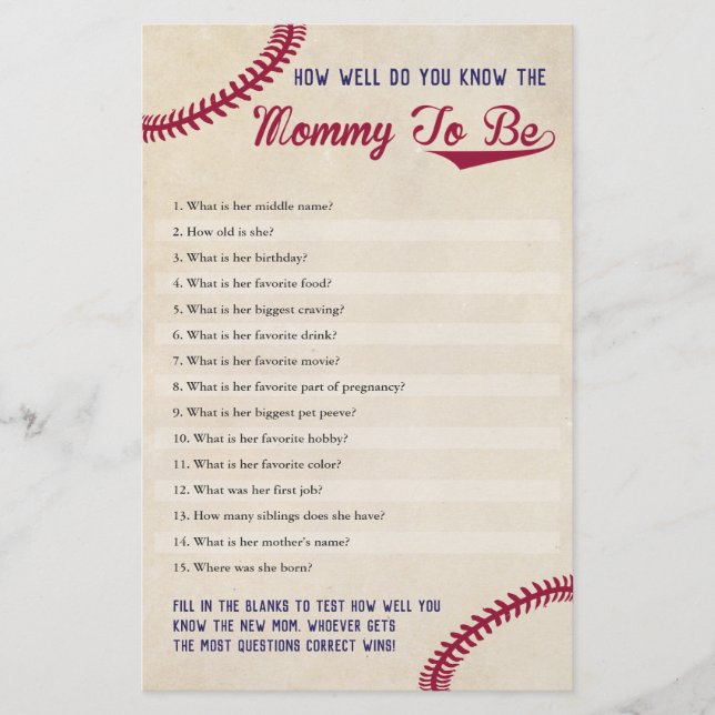 Baseball How Well Do You Know The Mummy To Be Flyer (Front)
