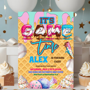 Baseball Ice Ceam Drip Game Time Birthday Party In Invitation