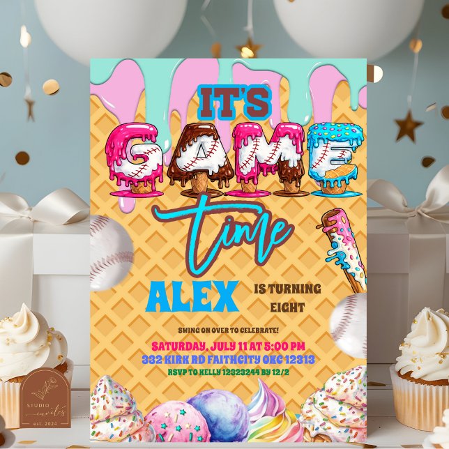 Baseball Ice Ceam Drip Game Time Birthday Party In Invitation (Creator Uploaded)