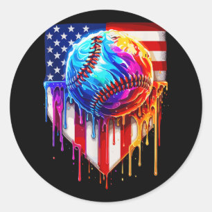 Baseball Ice Cream American Flag Drip  Classic Round Sticker