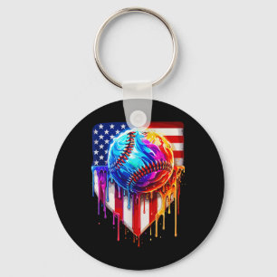 Baseball Ice Cream American Flag Drip  Key Ring