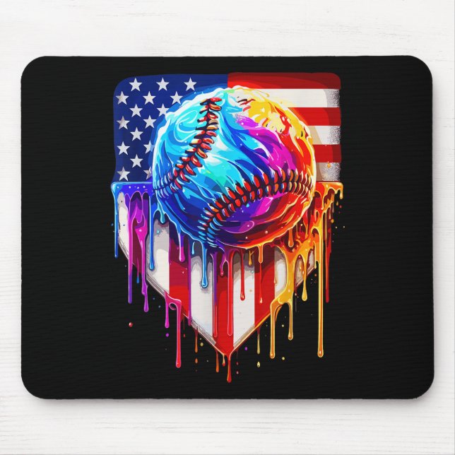 Baseball Ice Cream American Flag Drip  Mouse Pad (Front)