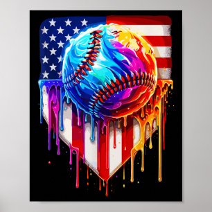 Baseball Ice Cream American Flag Drip Poster