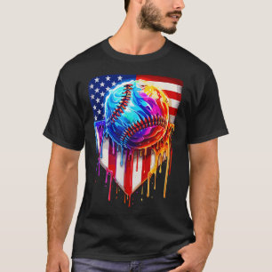 Baseball Ice Cream American Flag Drip  T-Shirt