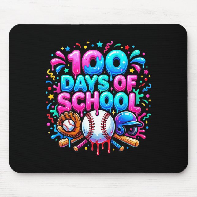 Baseball Ice Cream Drip 100 Days Of School Student Mouse Pad (Front)