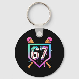 Baseball Ice Cream Drip 67 Player Dabbing Six Seve Key Ring