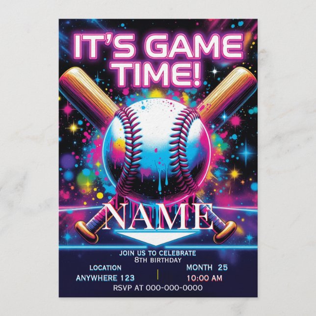 Baseball Ice Cream Drip Birthday Invitation (Front)
