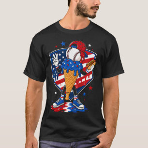 Baseball Ice Cream Drip Boys Youth American Flag T-Shirt