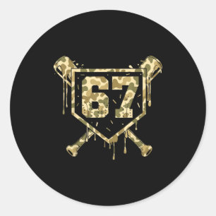 Baseball Ice Cream Drip Camo Number 67 Player 67th Classic Round Sticker