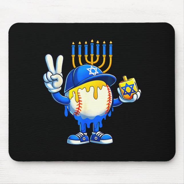 Baseball Ice Cream Drip Dreidel Happy Hanukkah Boy Mouse Pad (Front)