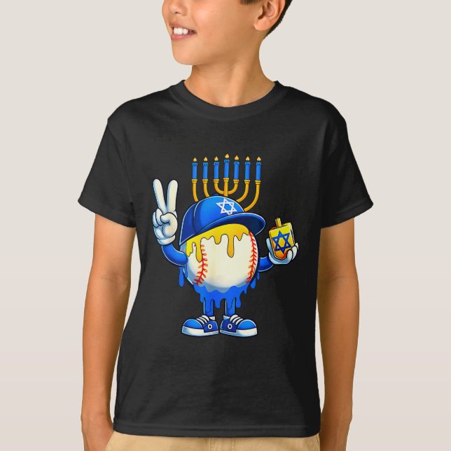 Baseball Ice Cream Drip Dreidel Happy Hanukkah Boy T-Shirt (Front)