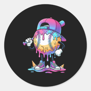 Baseball Ice Cream Drip Meme Bat Boys Sports Cool  Classic Round Sticker