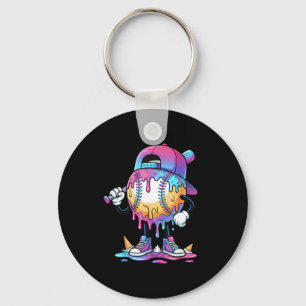 Baseball Ice Cream Drip Meme Bat Boys Sports Cool Key Ring