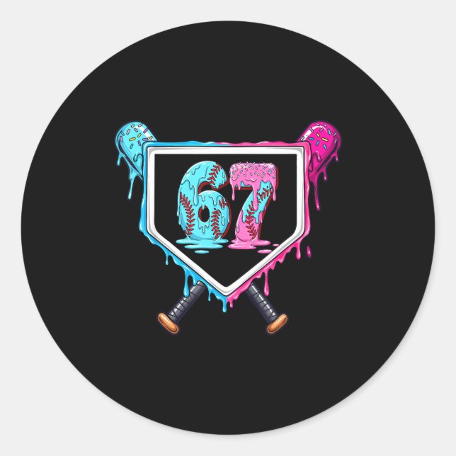 Baseball Ice Cream Drip Number 67 Player 67th Birt Classic Round Sticker (Front)