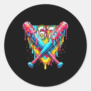 Baseball Ice Cream Drip Number 67 Player 67th Birt Classic Round Sticker