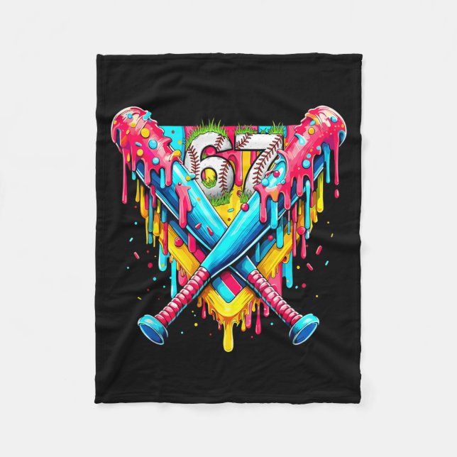 Baseball Ice Cream Drip Number 67 Player 67th Birt Fleece Blanket (Front)