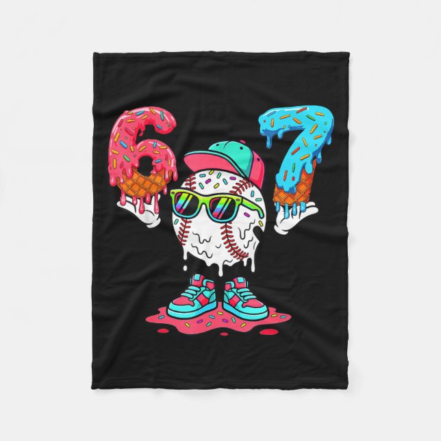 Baseball Ice Cream Drip Number 67 Player 67th Birt Fleece Blanket (Front)