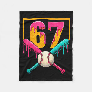 Baseball Ice Cream Drip Number 67 Player 67th Birt Fleece Blanket