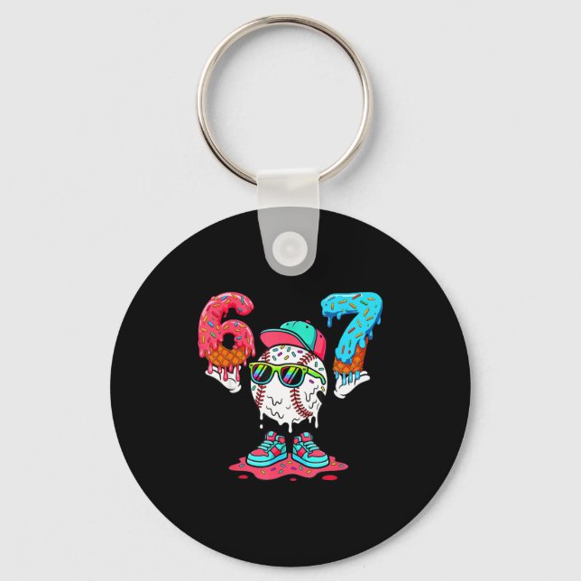 Baseball Ice Cream Drip Number 67 Player 67th Birt Key Ring (Front)