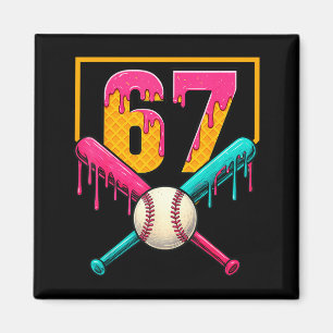 Baseball Ice Cream Drip Number 67 Player 67th Birt Magnet