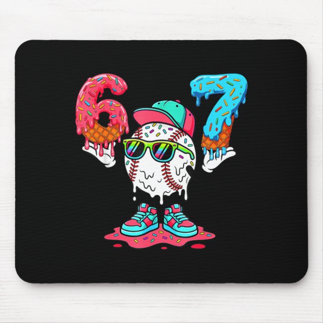 Baseball Ice Cream Drip Number 67 Player 67th Birt Mouse Pad (Front)